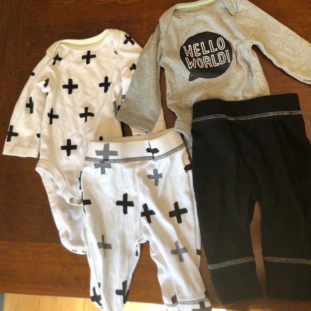 Cloud island 2 pair onesie and pants set.
